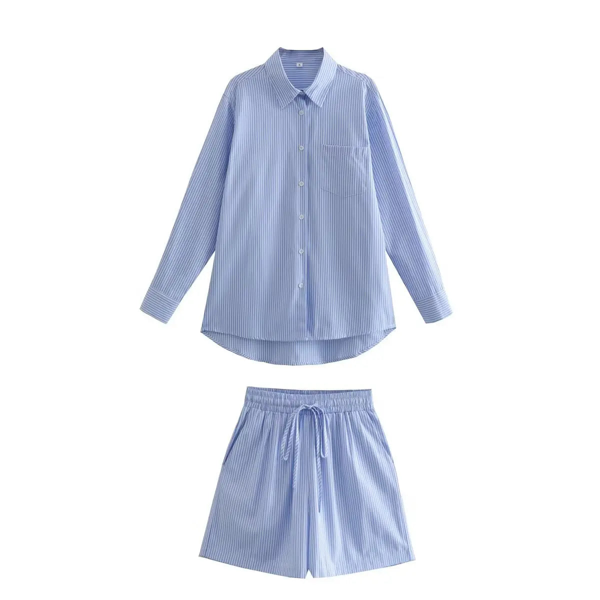 Drawstring Short Pants Sets New Summer Long Sleeve Pocket Irregular Blouse+shorts Outfits Two-piece Set