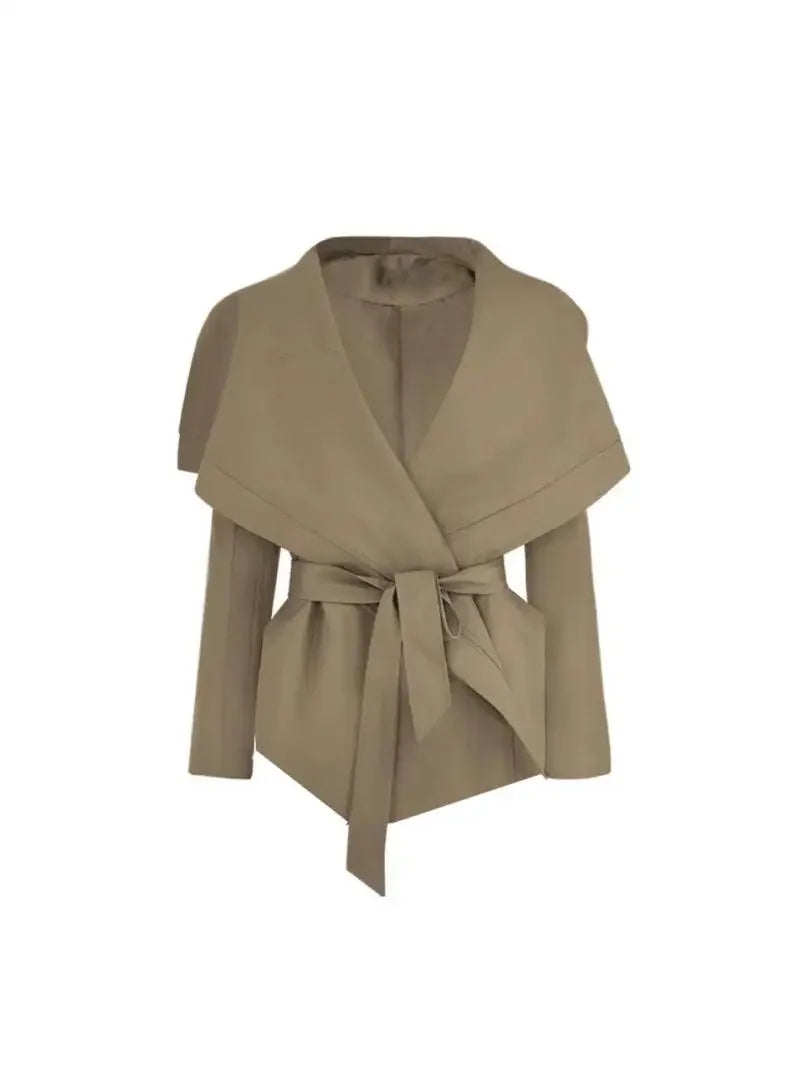 Sweet Hot Girl Large Turndown Collar Trench Coat Spring and Autumn Slim Laceup Coat Female Clothes