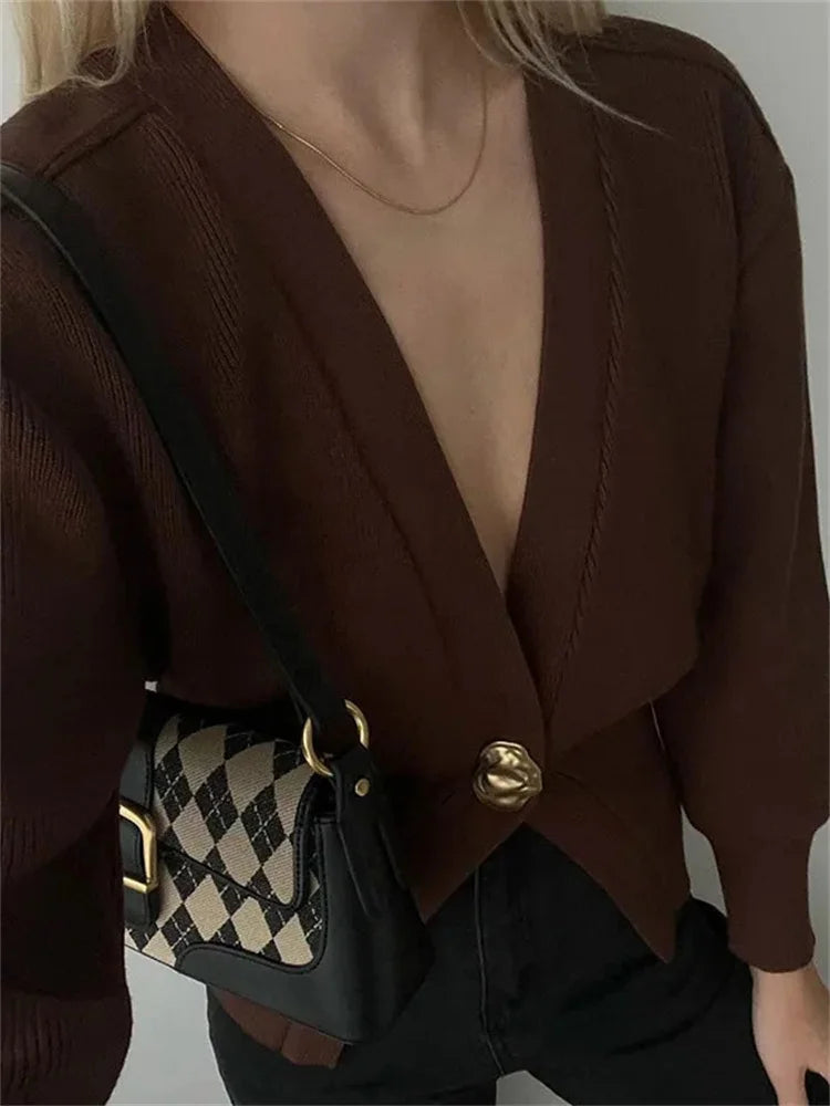Knitwear V-neck Cardigan Coat for Long Sleeve Autumn Cropped Outwear Knit ’s Cardigan Top