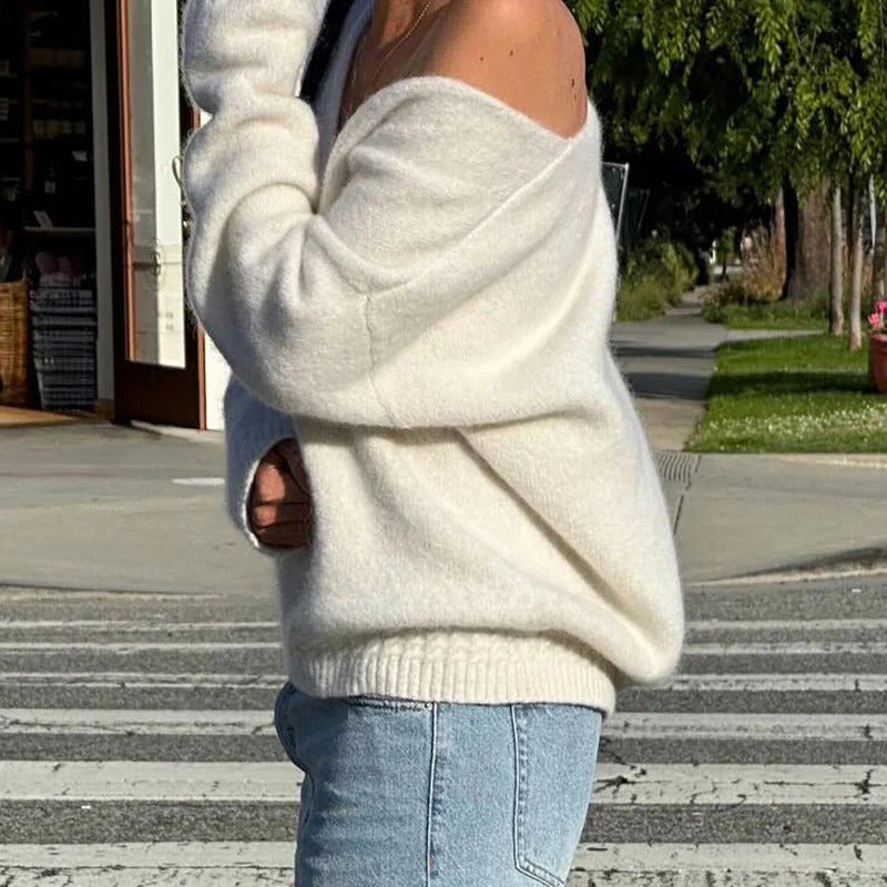 V-neck Sweater Simple All-match Cable-knit Knitwear Pullovers Fall Clothes Loose Fit Tops