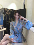 French Flower Chiffon Dress Retro Lantern Sleeve Mini Dress Female Even Party Korean Summer