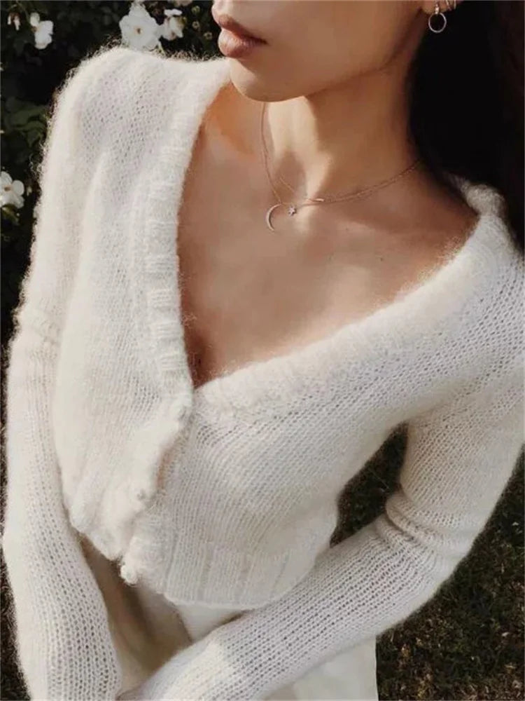 V-neck Knitwear Sweater Cardigan for Cropped Long Sleeve Cropped Knit Outwear ’s Patchwork Coat