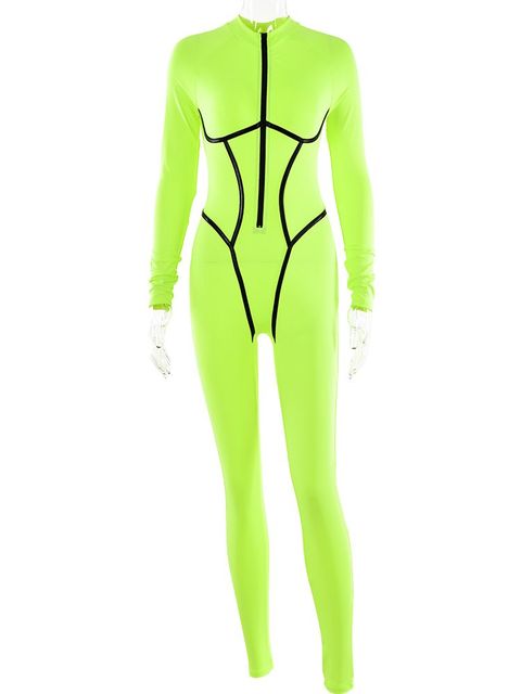 Zipper Jumpsuit Long Sleeve Bandage Tights Jumpsuits Female Party Bodycon Stretch Sporty & Leisure