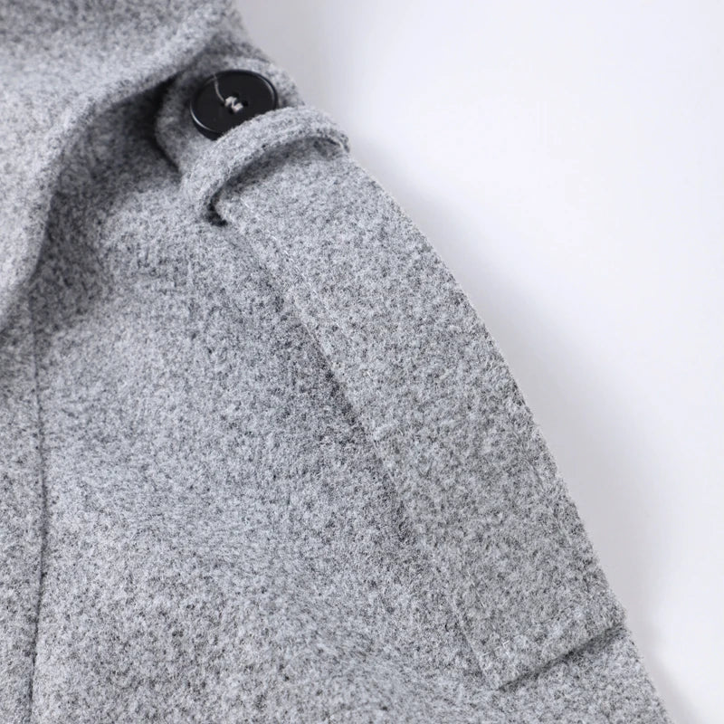 Single Breasted Woolen Coat Loose Lapel Long Sleeve Female Short Jacket Autumn Winter New Grey Lady Outwear