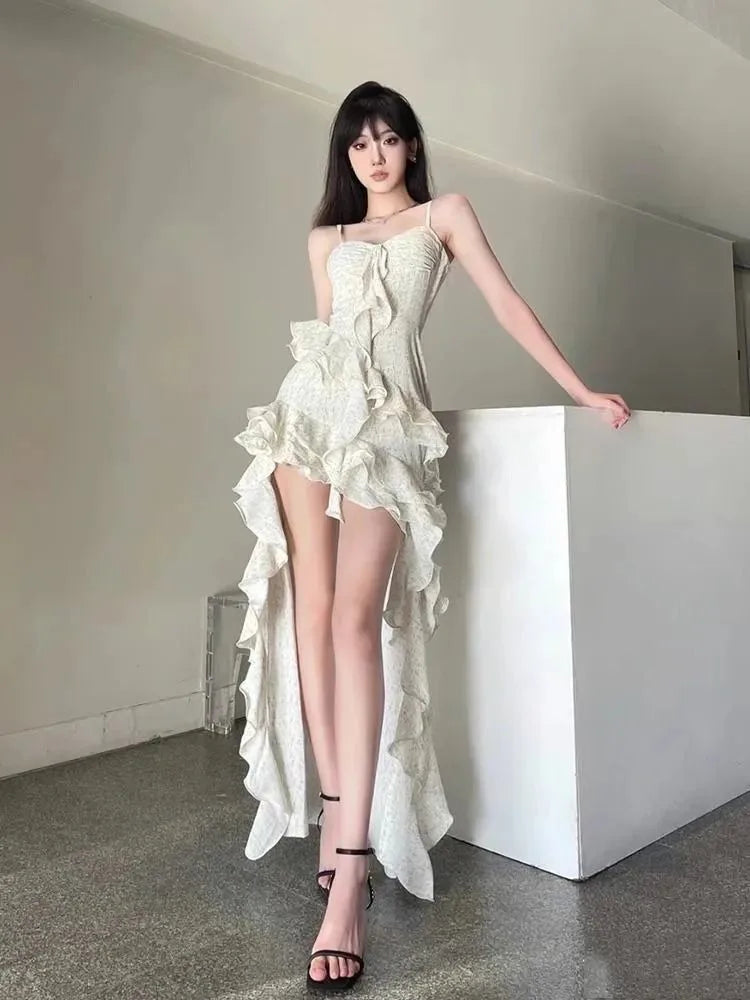 Irregular Suspender Dress Holiday Dress Summer New Formal Highend Female Evening Korean Long Dresses.