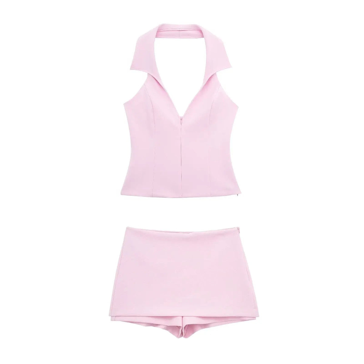 2 Piece Set Halter Tank Tops Sleeveless Slim Cropped Top Female High Waist Mini Skirts Shorts