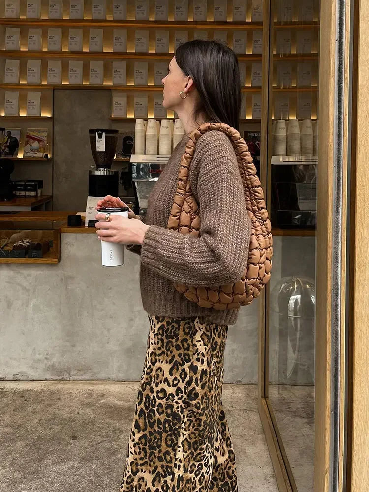 Leopard Printed Loose Wide Leg Pants High Waist Long Trousers New Lady Commute