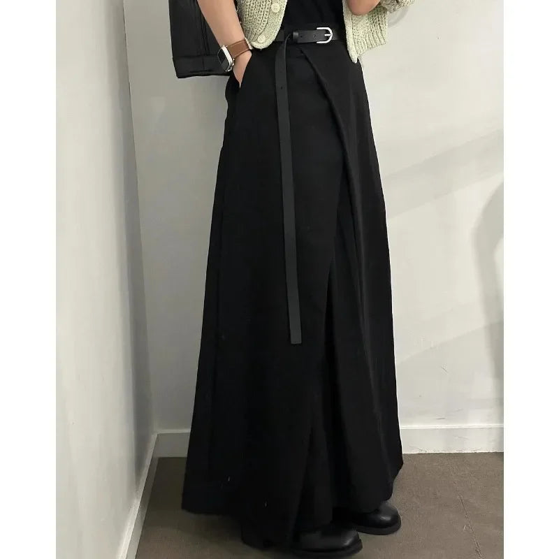 Color Pleated Midlength Skirt Summer New Korean High Waist Loose All Match Aline Skirt