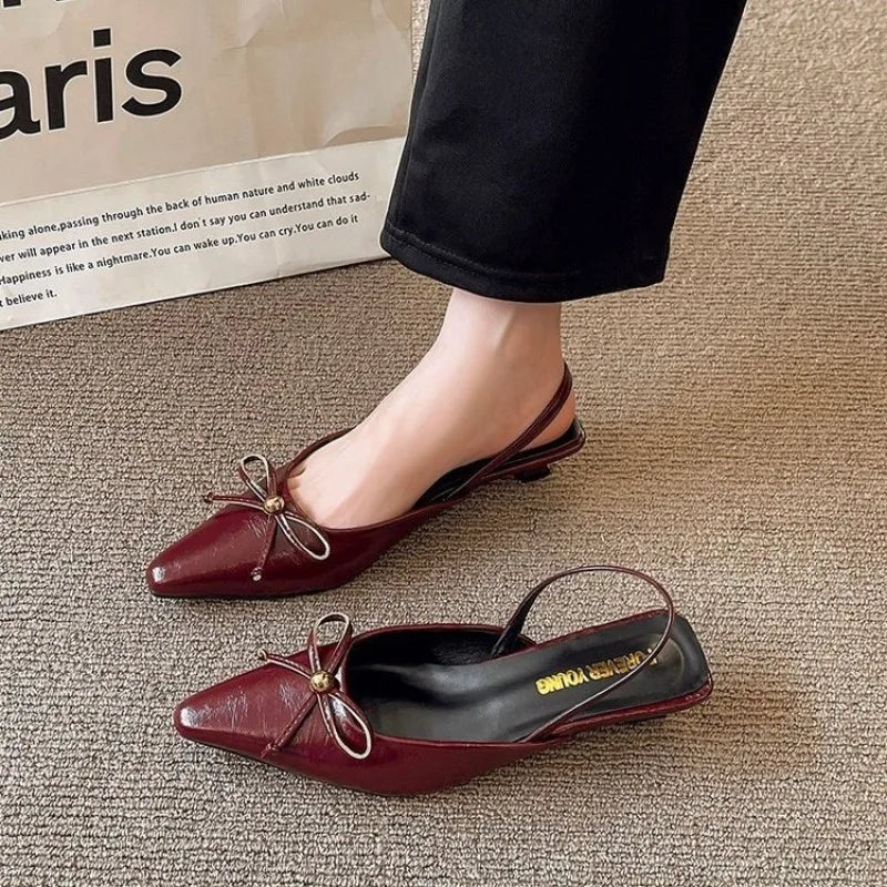 Pointed Toe Heeled Sandals Bow Slippers Slingback Summer Shoes Party Trend New Dress Woman Shoes Zapatos