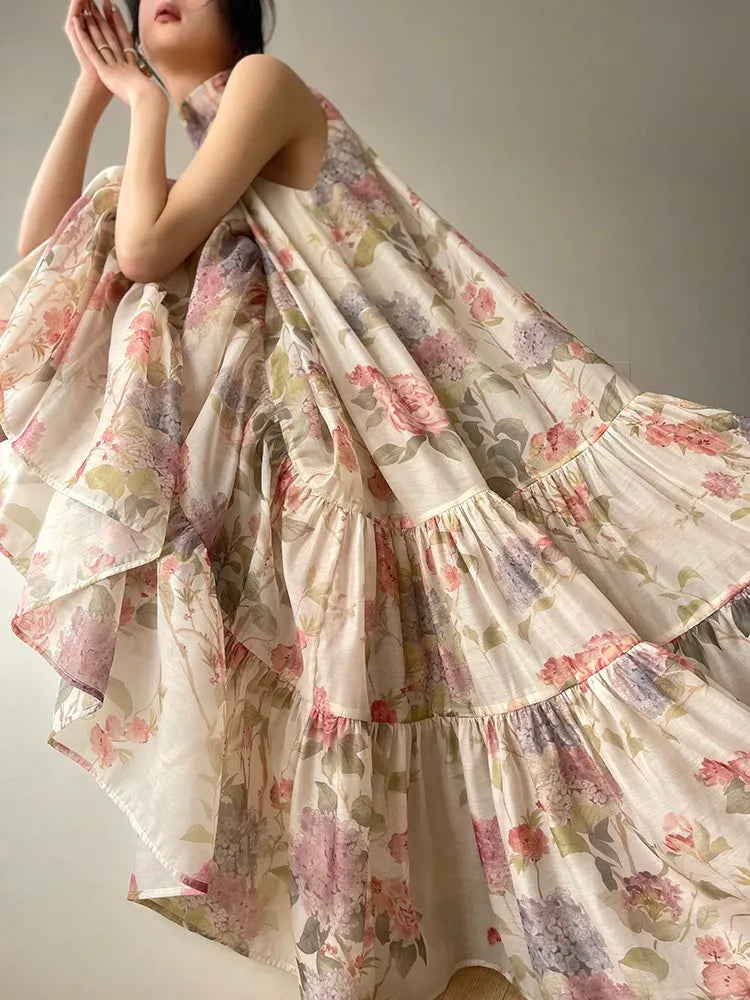 Halter Long Dresses for Summer New Printed Sleeveless Aline Loose Party Dress Prom Robe Vestidos Mujer