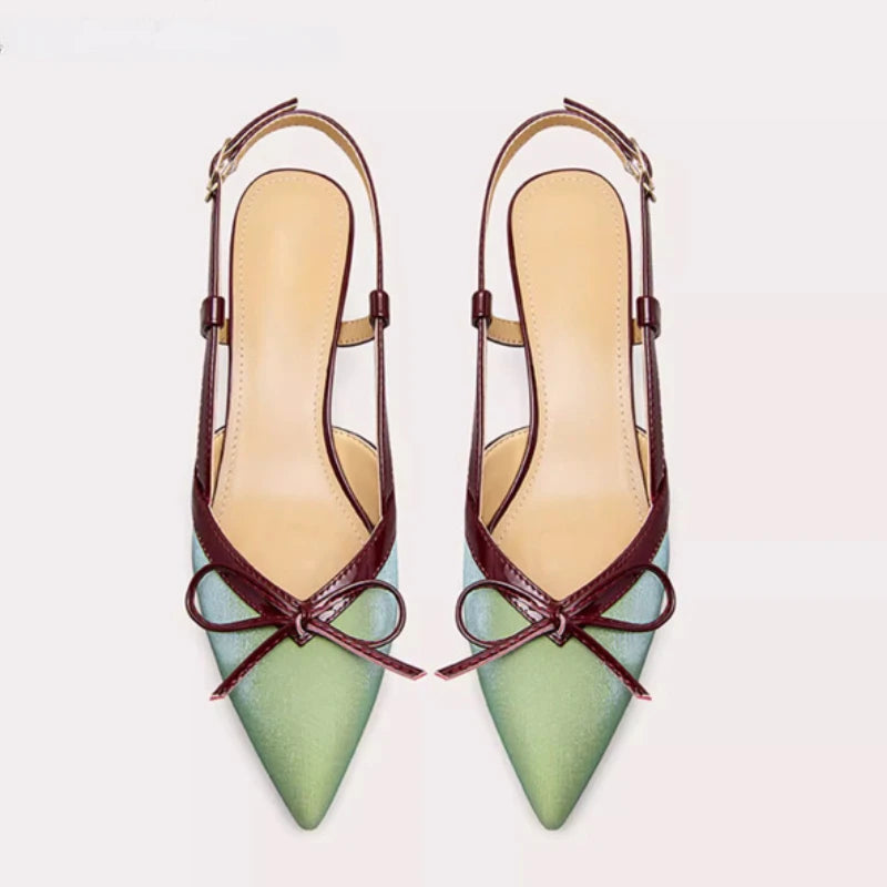 Satin Bow High Heels Pointed Toe Fine High Heel Sandals Muller Pumps Designer Party Dress Shoes