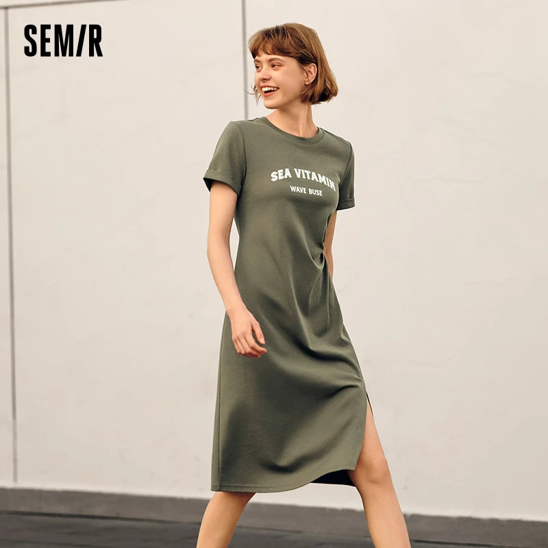 Dress Midi Dress Summer New Letter Print Split T-shirt Dress