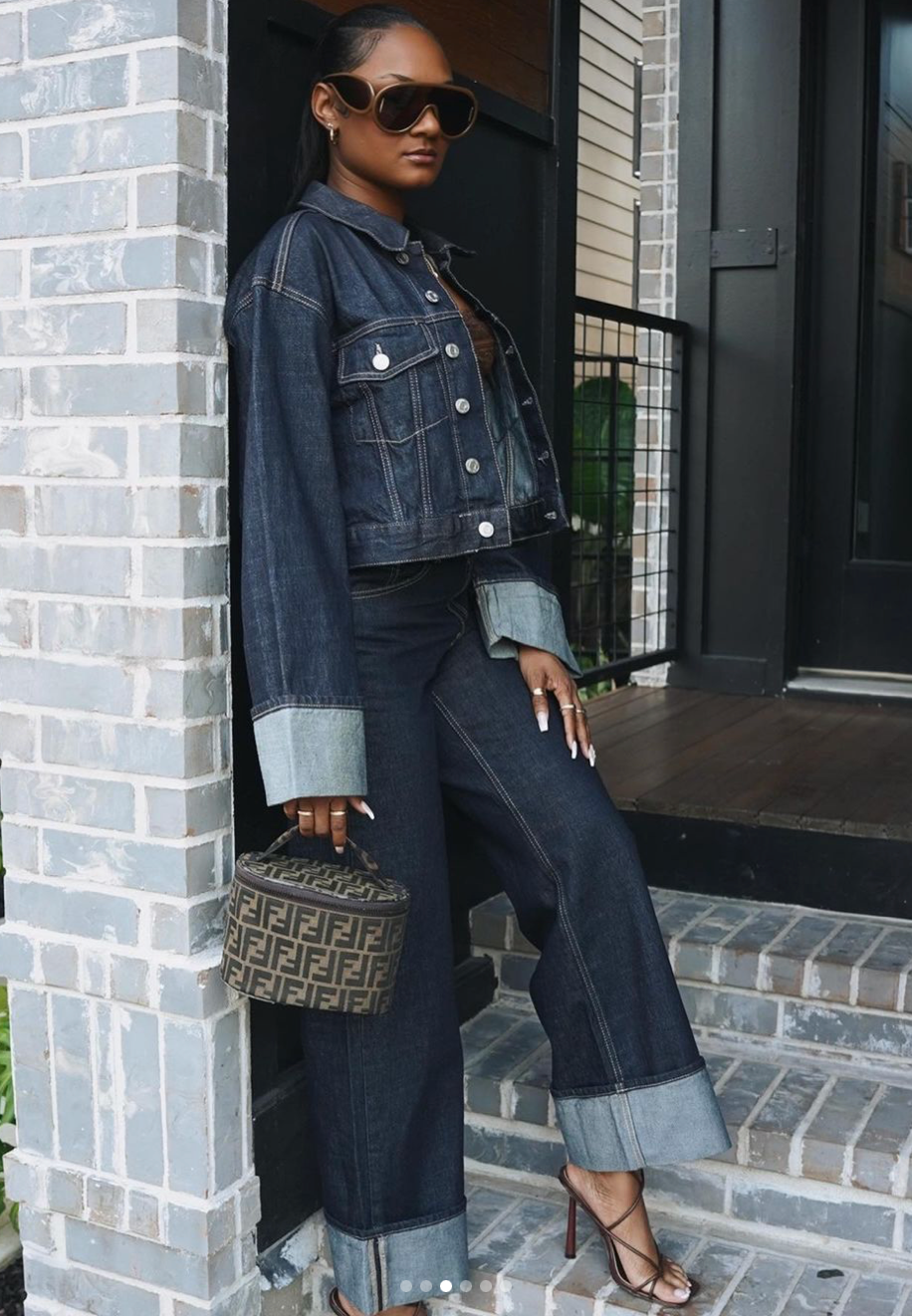 Azaria - Collared Long Sleeves Denim Two-piece Set