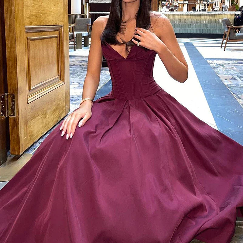 Multi Color Slim Long Dresses V Neck Wrap Chest Waist Party Dress Hollow Off Shoulder Pleated Dress