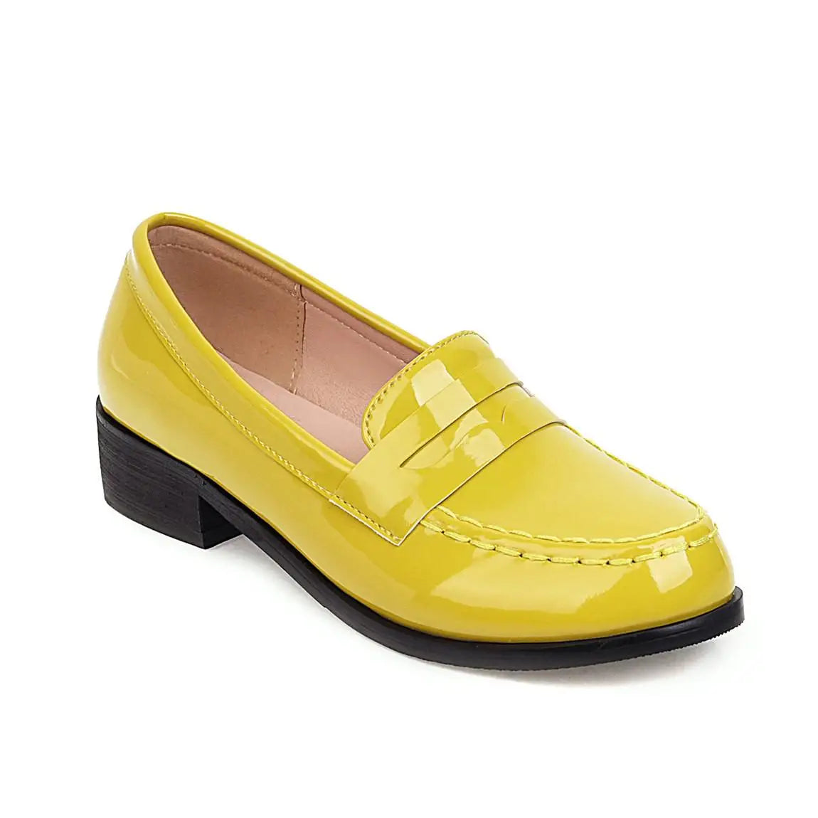 Spring Autumn New Low Heels Loafers Slip on Patent Leather Daily Work Shoes Purple Black Yellow 41 42 43