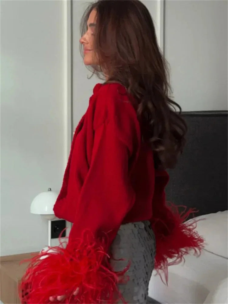 Patchwork Cardigan Sweater ’s Long Sleeve High Waist Slim Fluffy Y2k Clothes Outwear Female Knitwear Coat New