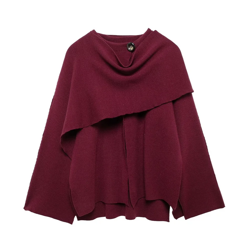 Winter New ’s Clothing Slim Fit Simple Lazy Style Scarf Cape Style Round Neck Long Sleeve Short Knitted Coat Coat