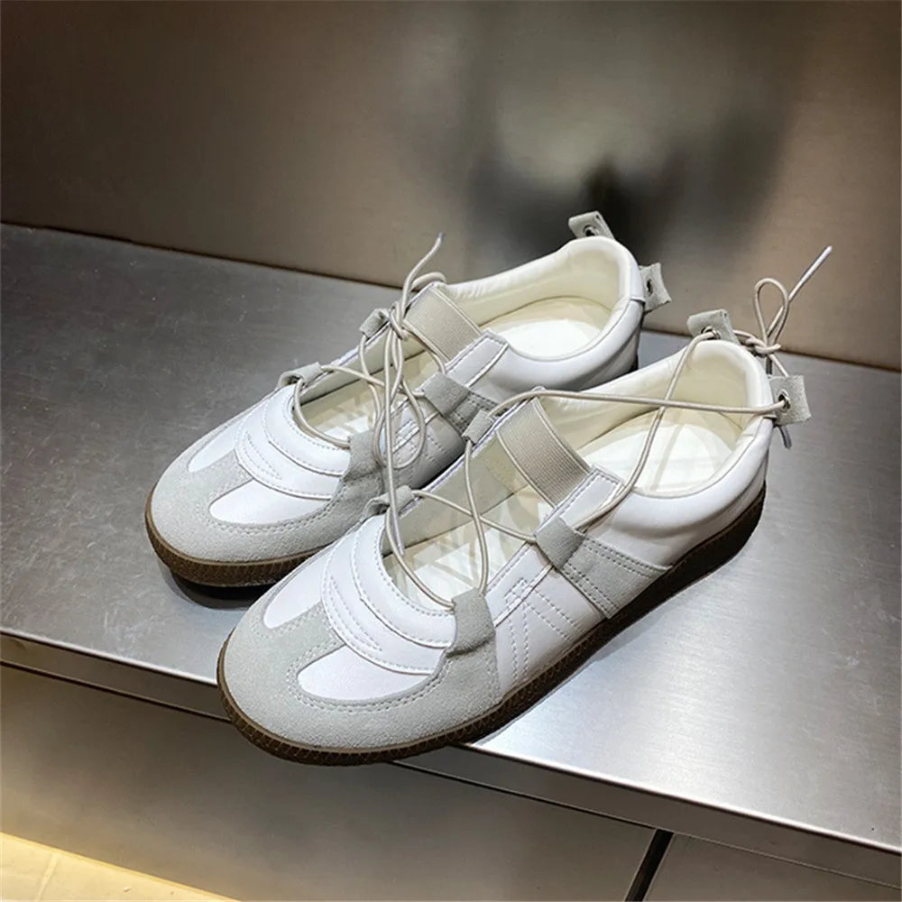 Genuine Leather Sneakers for Breathable Soft Round Toe Shoes Woman Sport Flats Sneakers