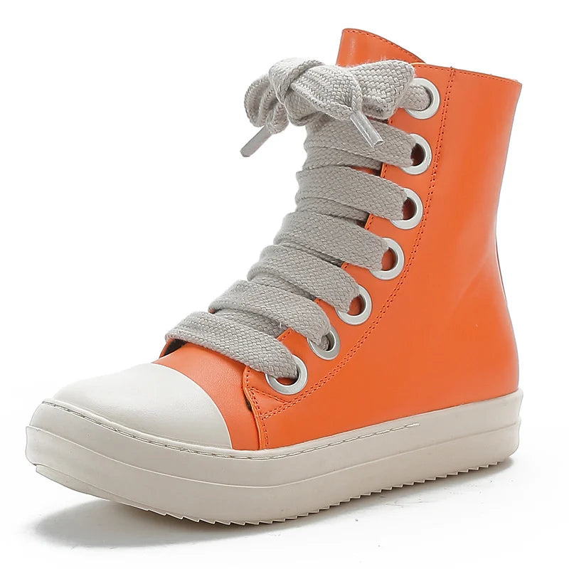 New Sneakers Hightop Flat Sport Shoes With Thick Lace Up European and American Style Couple Shoes