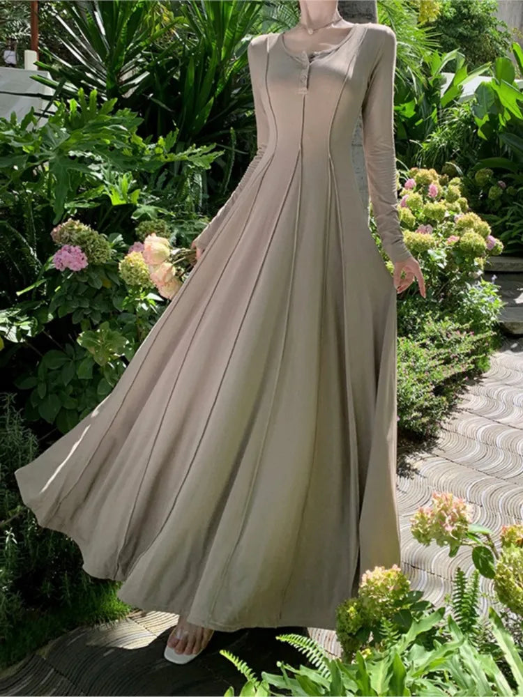 Knitted Dresses for Long Sleeves Square Collar A-line Autumn Maxi Dress Korean Vestidos Mujer New