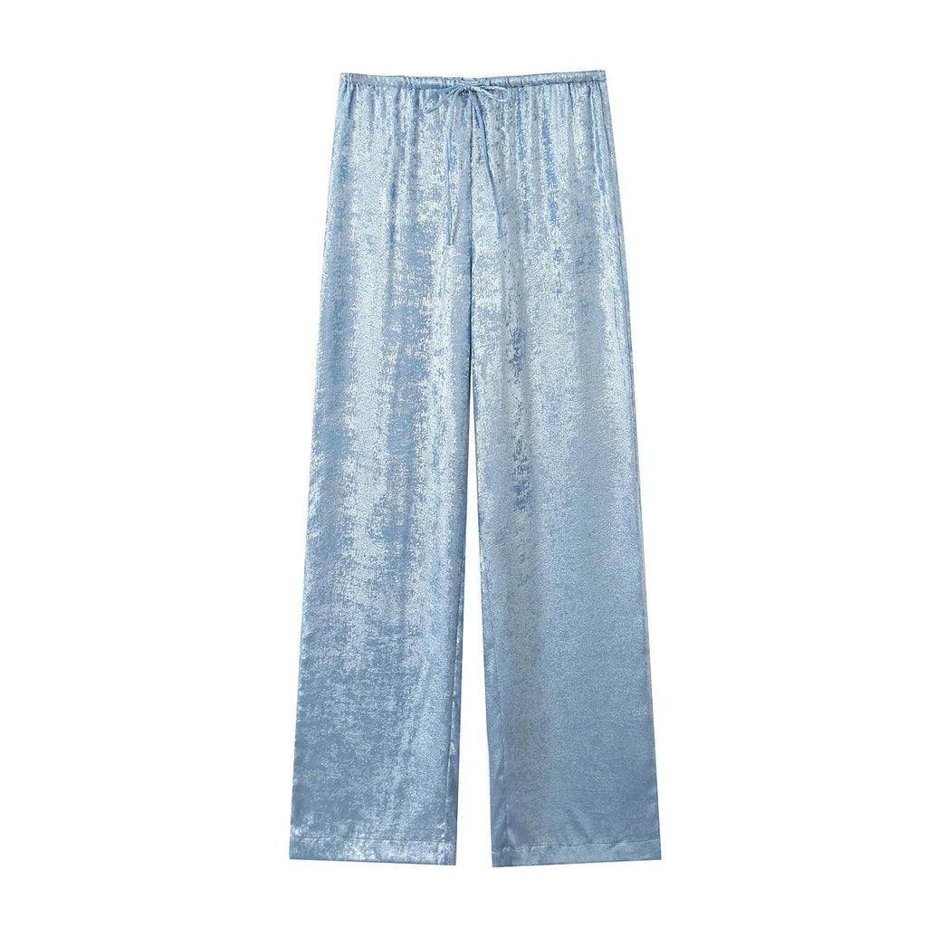 Female Summer Elastic High Waist Baggy Pants Summer Woman Drawstring Wide Leg Loose Trousers