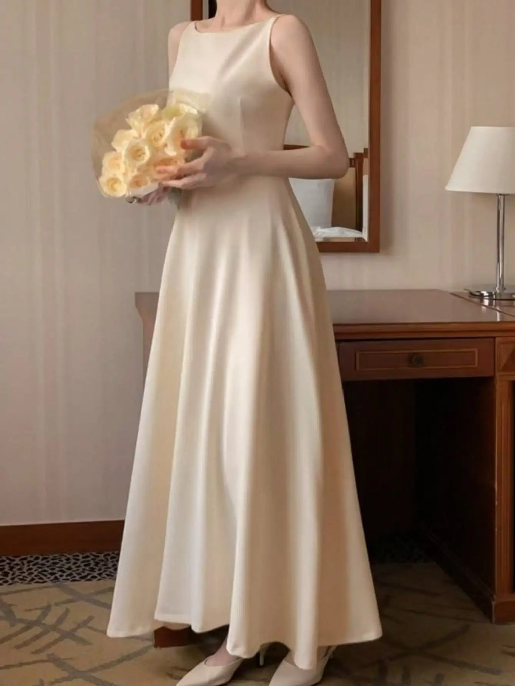 Spaghetti Straps Champagne Wedding Guest Dress Spring Summer Aline Midi Dresses Evening Party Korea Vestido Muje