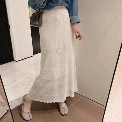 Knitted Mermaid Skirts Spring Summer Korean Faldas Mujer Retro Sweet Long Skirt