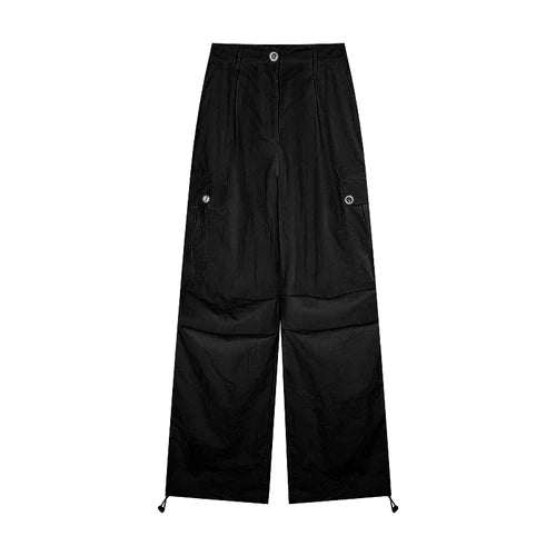 Printing Cargo Trousers for High Waist Patchwork Drawstring Long Pants Female Style