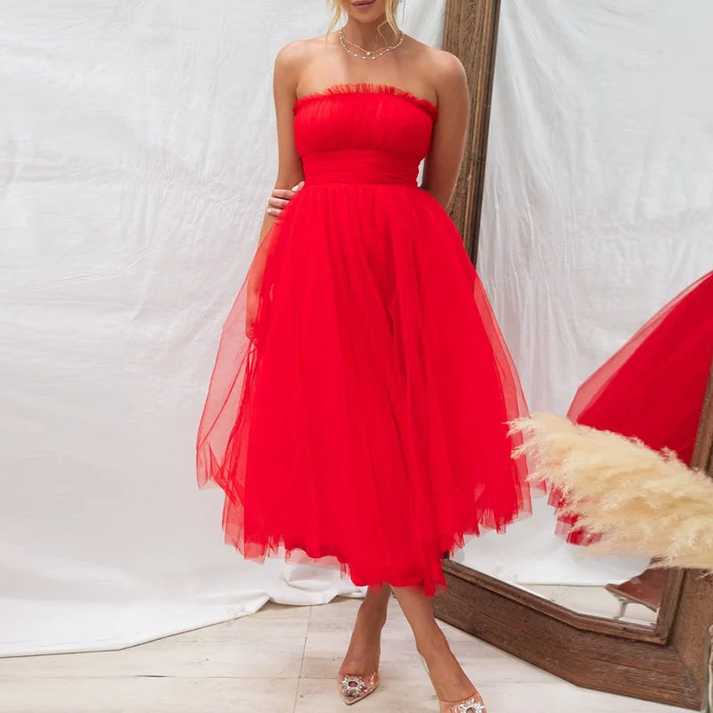 Bralette Mesh Long Dress Summer Hight Waist Princess Dress Sleeveless Party Evening Dresses