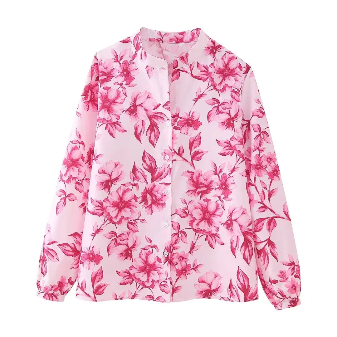 2 Piece Set Printed Long Sleeves Singlebreasted Top Blouse Female High Waist Aline Skirt