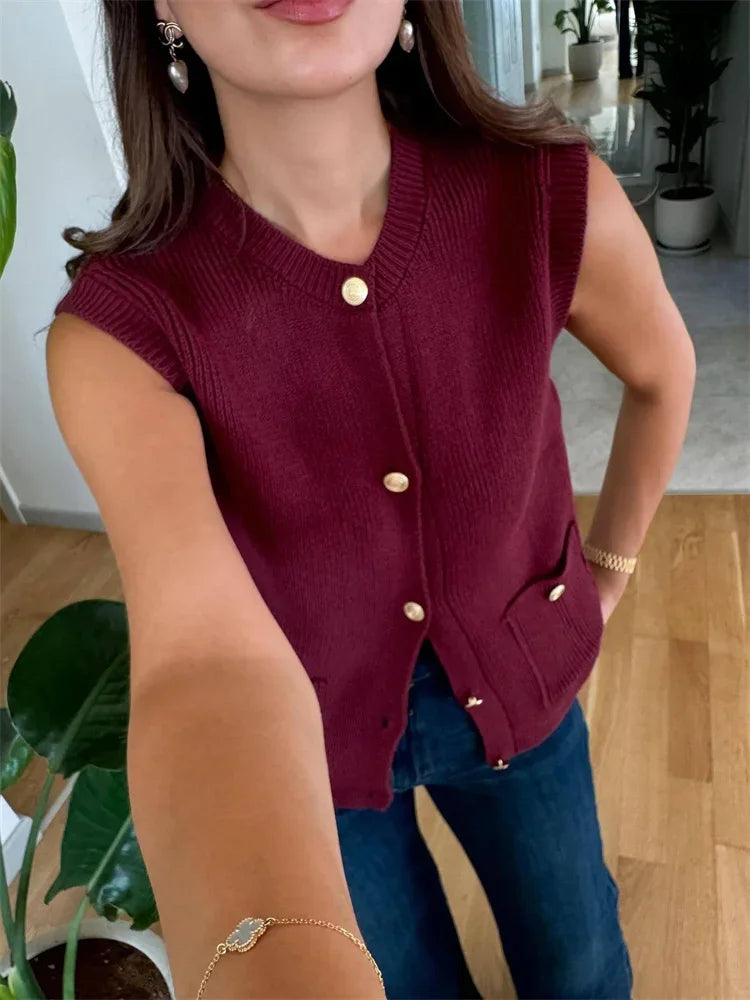 Loose Sweater Cardigan Vestidos for Sleeveless Ribbed Cropped Pocket Commute Top Female Cardigan Top