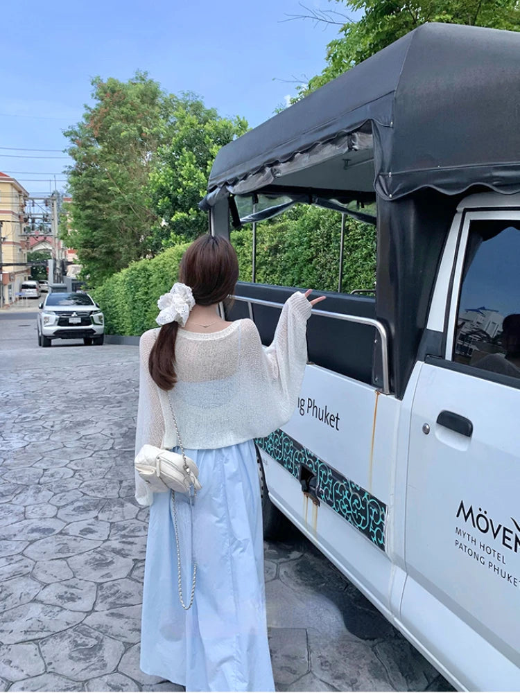 Japanese Midi Dress Sweet Strap Blue Bow Strapless Dress Beach Style One Piece Dress Korean Summer