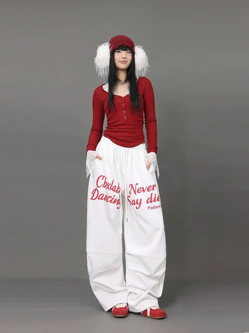 Letter Print Sweatpants American Loose Trousers Y2k Hip Hop Drawstring Wide Leg Pants