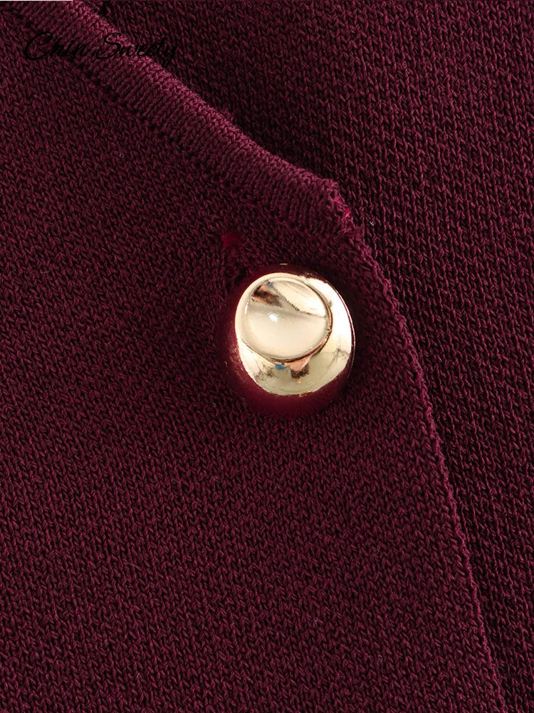 Single Breasted Knitted Vest Top Wine Red V-neck Sleeveless Sweater Tank Female Autumn Lady Knitwear New