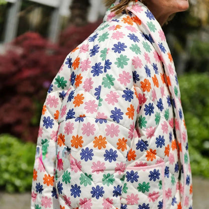 Patchwork Print Jacket Coats for Autumn Winter Long Sleeve Cotton Warm Cardigan Coat Female Outwear