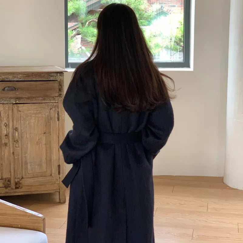 Sweet Hot Girl Retro Turndown Collar Woolen Coat Autumn/winter Longsleeved Loose Singlebreasted Coat Female Clothes