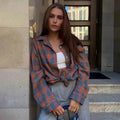 Summer Oversized Plaid Shirt Long Sleeve Loose Fit Blouse Autumn Female Office Shirt Tops for Woman