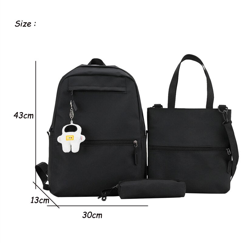 3 Pcs Set Harajuku Laptop Backpack Coating School Bags for Teenage Girl Kawaii College Student Kids Book Bag Rucksack