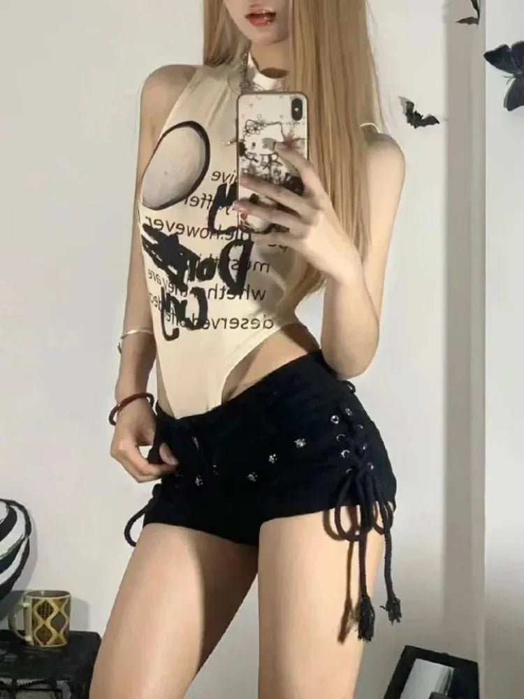 Shorts Skinny Creativity Lace-up Popular Daily Personality Students Holiday American Retro Leisure