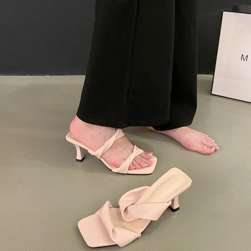 Designer Summer Open Toe Slippers Comfort High Heel Party Dress Slides Shoes