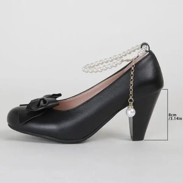 Bowknot Shallow Mouth Korean Shoes Pearl Decorateion Female Sneakers Round Toe Heels Crystal Butterfly 2
