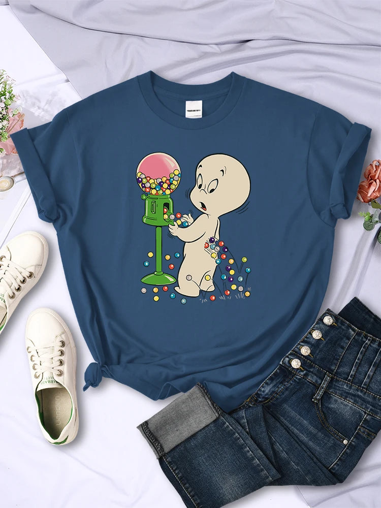 The Little Boy Likes Colored Glass Balls Short Sleeve Creative Street Tops O-neck Clothing All-math Female T-shirts