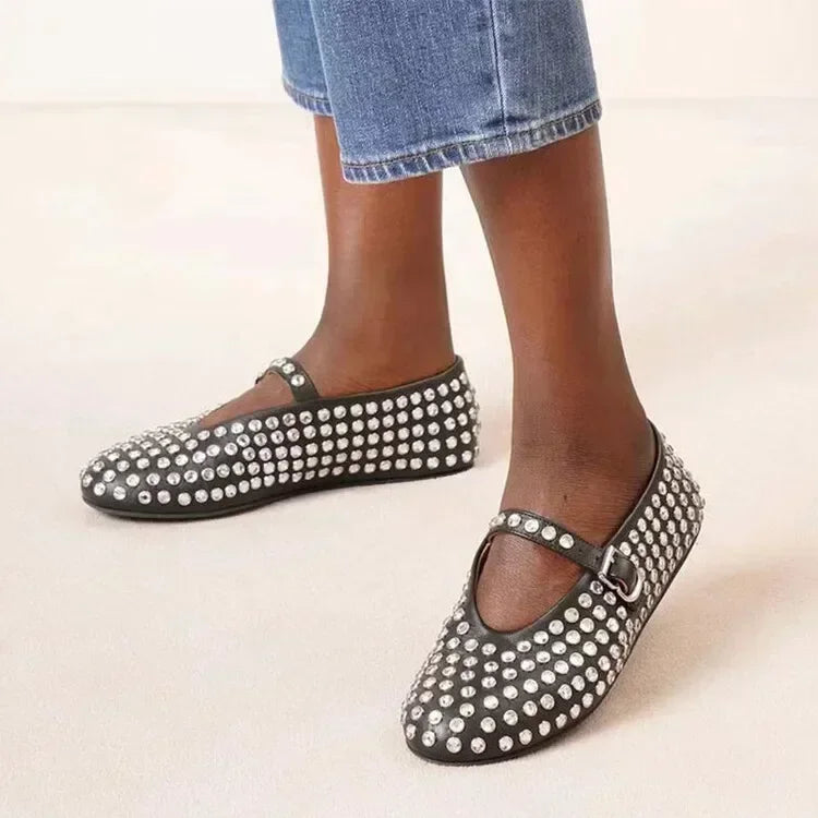 Summer Comfort Flat Mary Jane Single Shoes European and American Rivet Buckle Shoes Dance Shoes