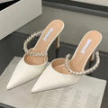 New Crystal Diamond Slipper Pointed Toe Thin Heels Dress Mules Shoes