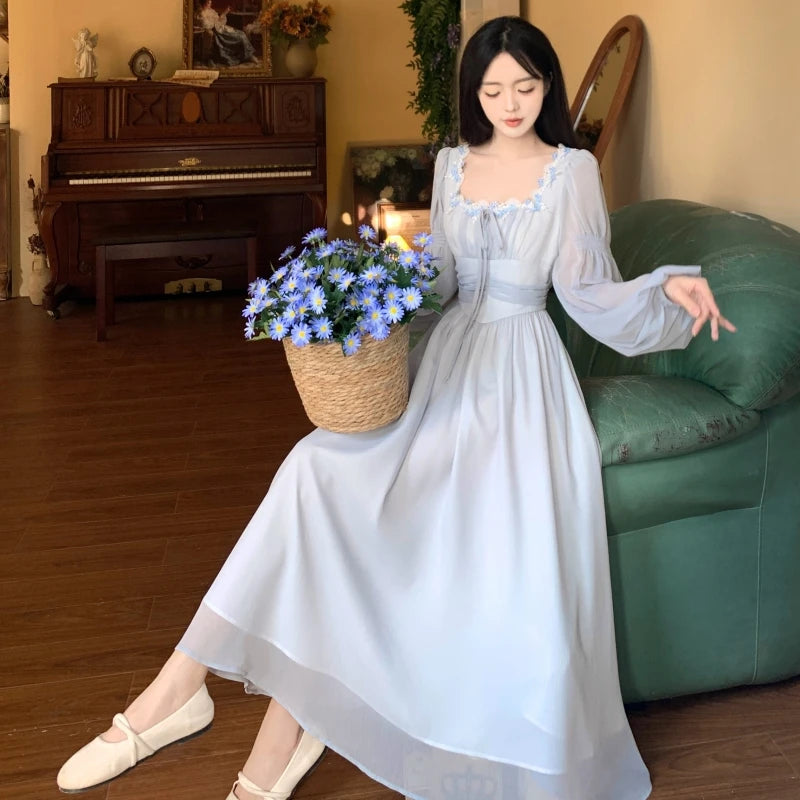 French Princess Evening Party Midi Dresses for Springtime Slim Bandage Long Sleeve Vestidos Korean Summer Clothes