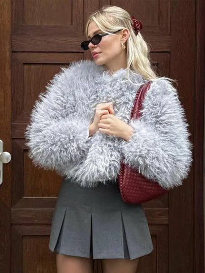 Faux Fur Jackets Loose Warm Soft Cardigan Coats Female Winter Long Sleeves Outwears Lady