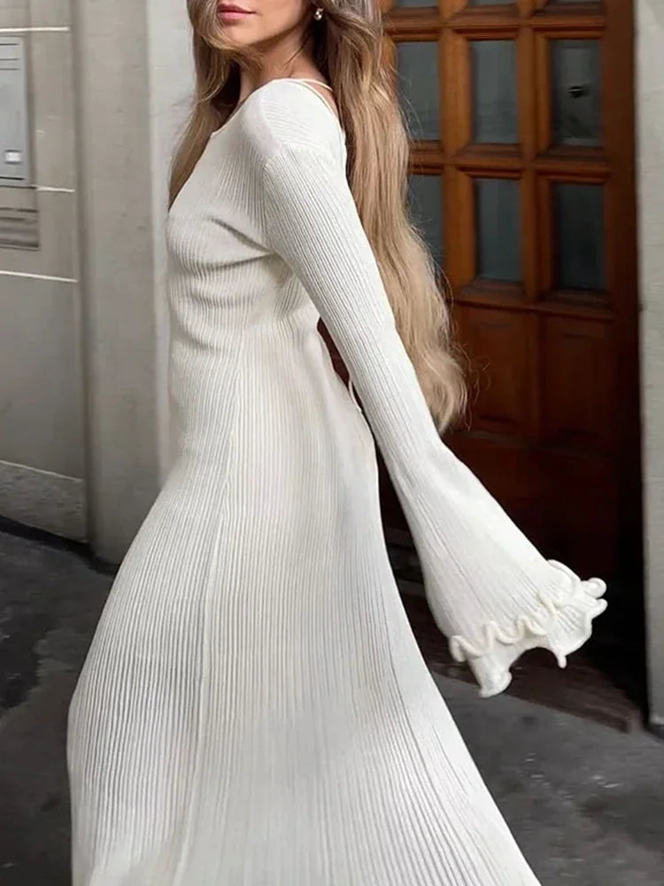 Long Sleeve Slim Maxi Fungus Dress for Backless Long Dress Club Party Clothes Autumn Winter New