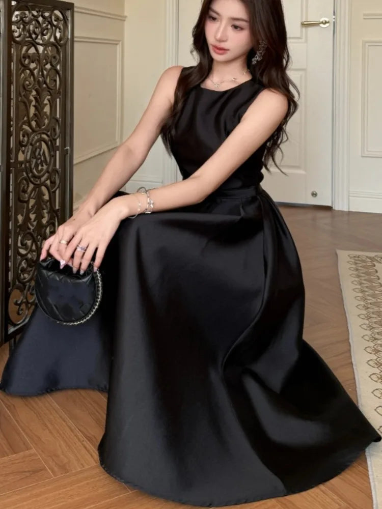 Black Midi Dress for Hepburn Style Sleeveless Evening Party Dresses Summer Aline Vestidos Robe New