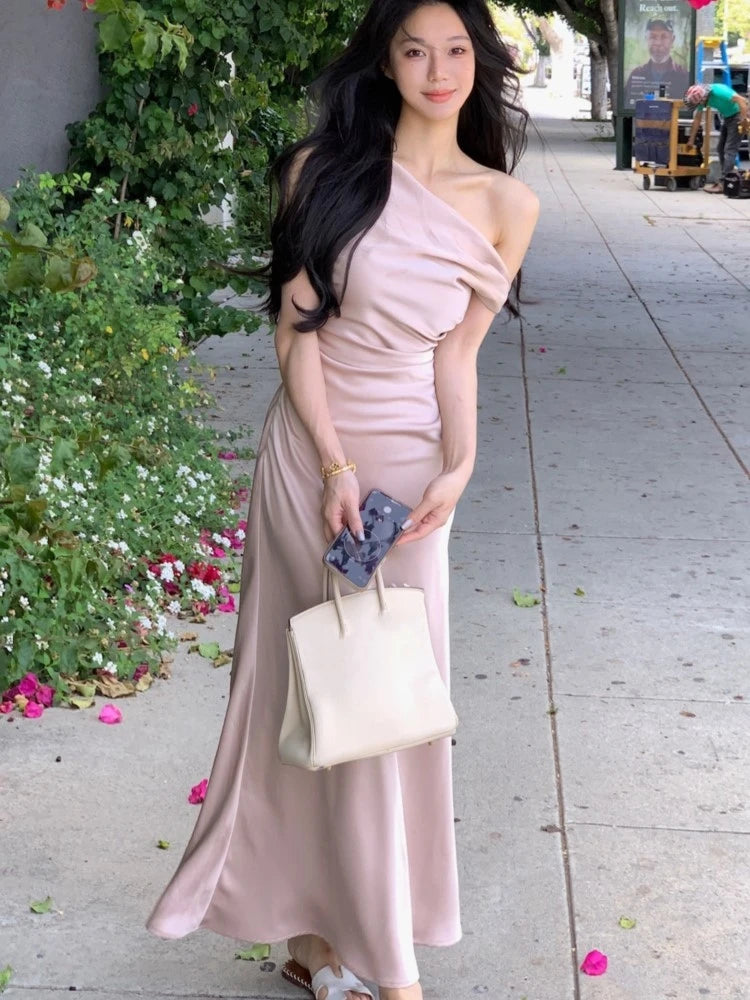 Bodycon Satin Long Dresses for Off Shoulder French Mermaid Wedding Evening Party Dress Prom Robe Vestidos