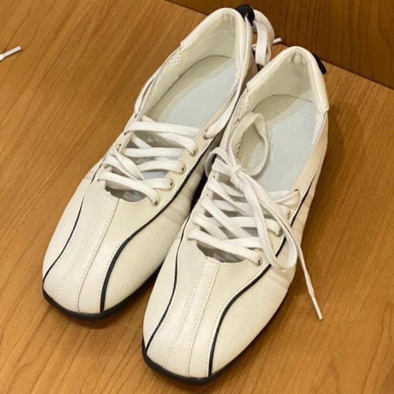Color Ballet Shoes for Laceup Shallow Sewing Round Toe Low Heel Sneakers Designer Brand Leisure Outdoor Star Style